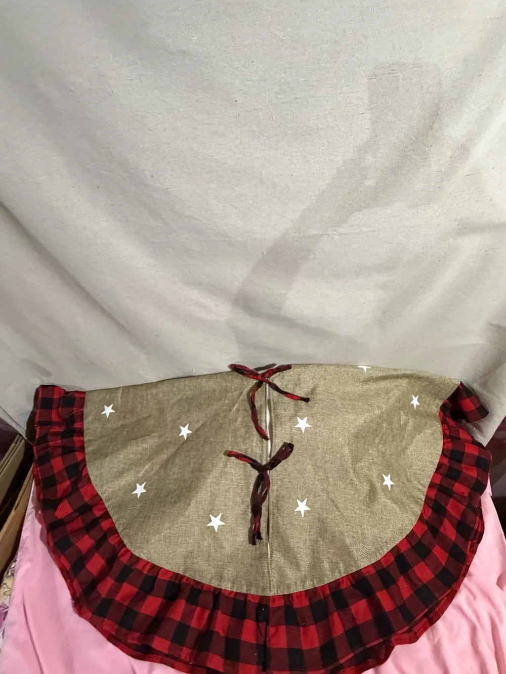 Merry Christmas Red Buffalo Plaid Ruffle Tree Skirt